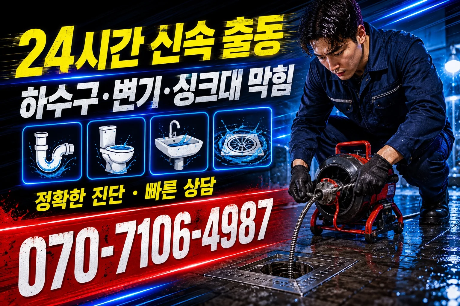 믿음배관 네온 하수구 관통 작업 서비스 안내